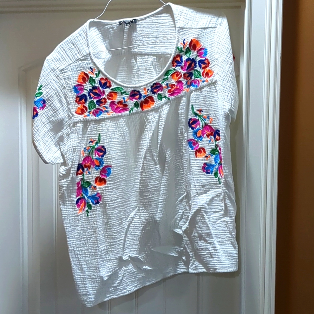 Women's plus size 1X top blouse shirt white neon floral print see n be seen bran